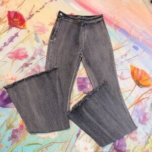 🆕POL Vintage-Vibe Side Zipper Extreme Flare Jeans-Frayed Hem-Washed Black Small